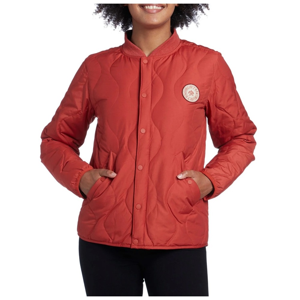 Burton Womens Kiley Down Insulator Jacket XS Orange Quilted Snap Up Pockets - Picture 1 of 8